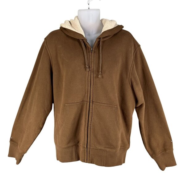 Eddie Bauer Mens XL Sherpa Lined Soft Full Zip Brown Heavyweight Hoodie Jacket - Picture 7 of 15
